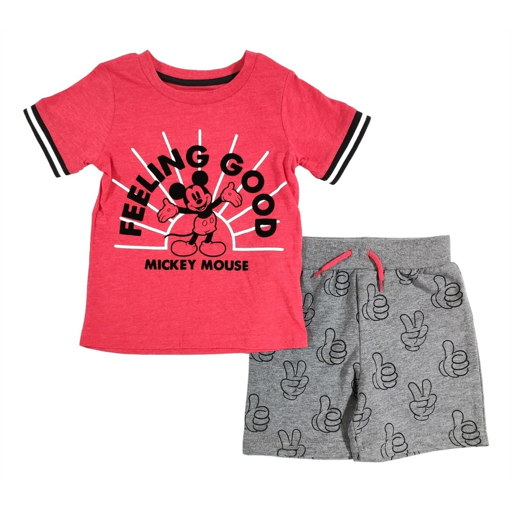 Disney Mickey Mouse Outfit 4T Red Feeling Good Shirt Shorts Set Boys
